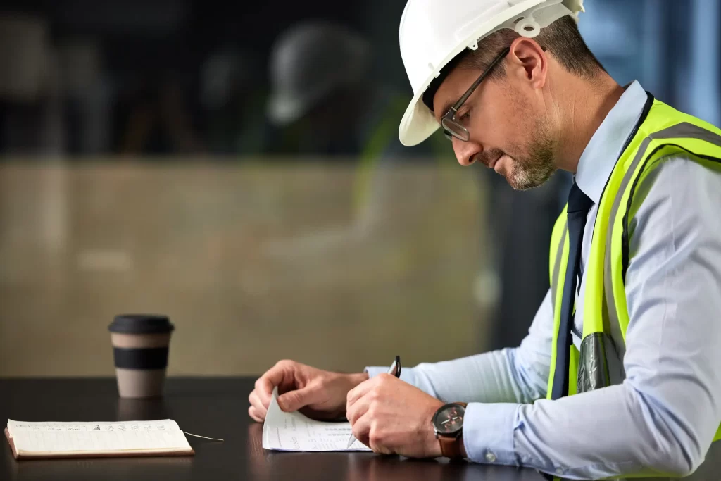 Contractor reviewing insurance payment documents.