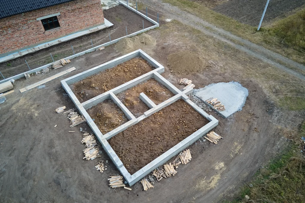 A top view of a concrete foundation of house.