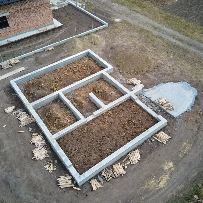 A top view of a concrete foundation of house.